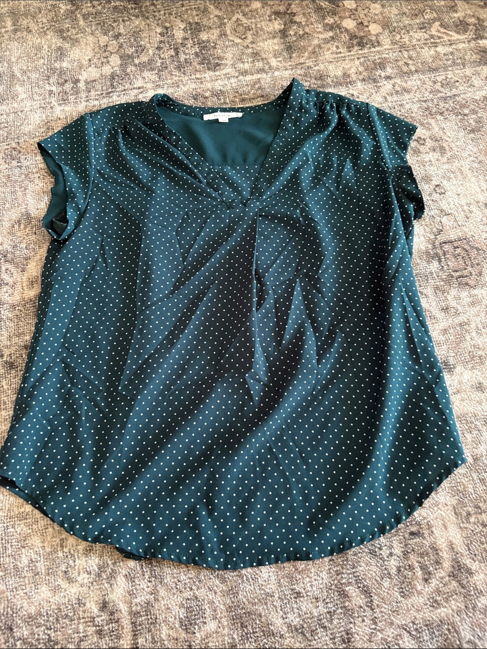 Polka Dot V-Neck Short Sleeve Top - Deep Teal